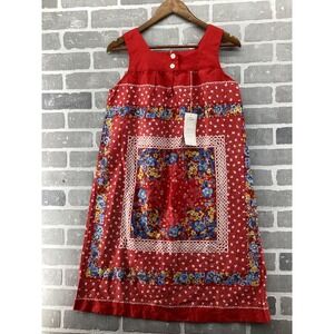 Elm Lounge Wear Red Floral Polka Dot Cotton Sleeveless Dress Made in Japan NWT